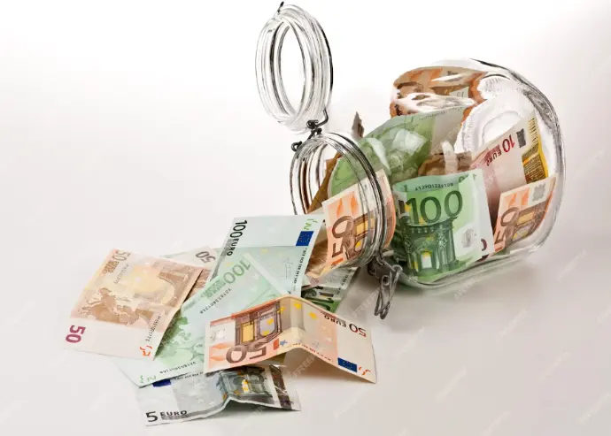 argent, tirelire, billets, pièces